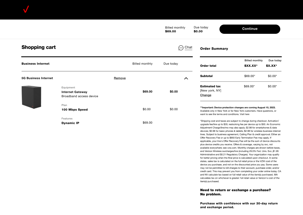 Legacy Verizon desktop cart